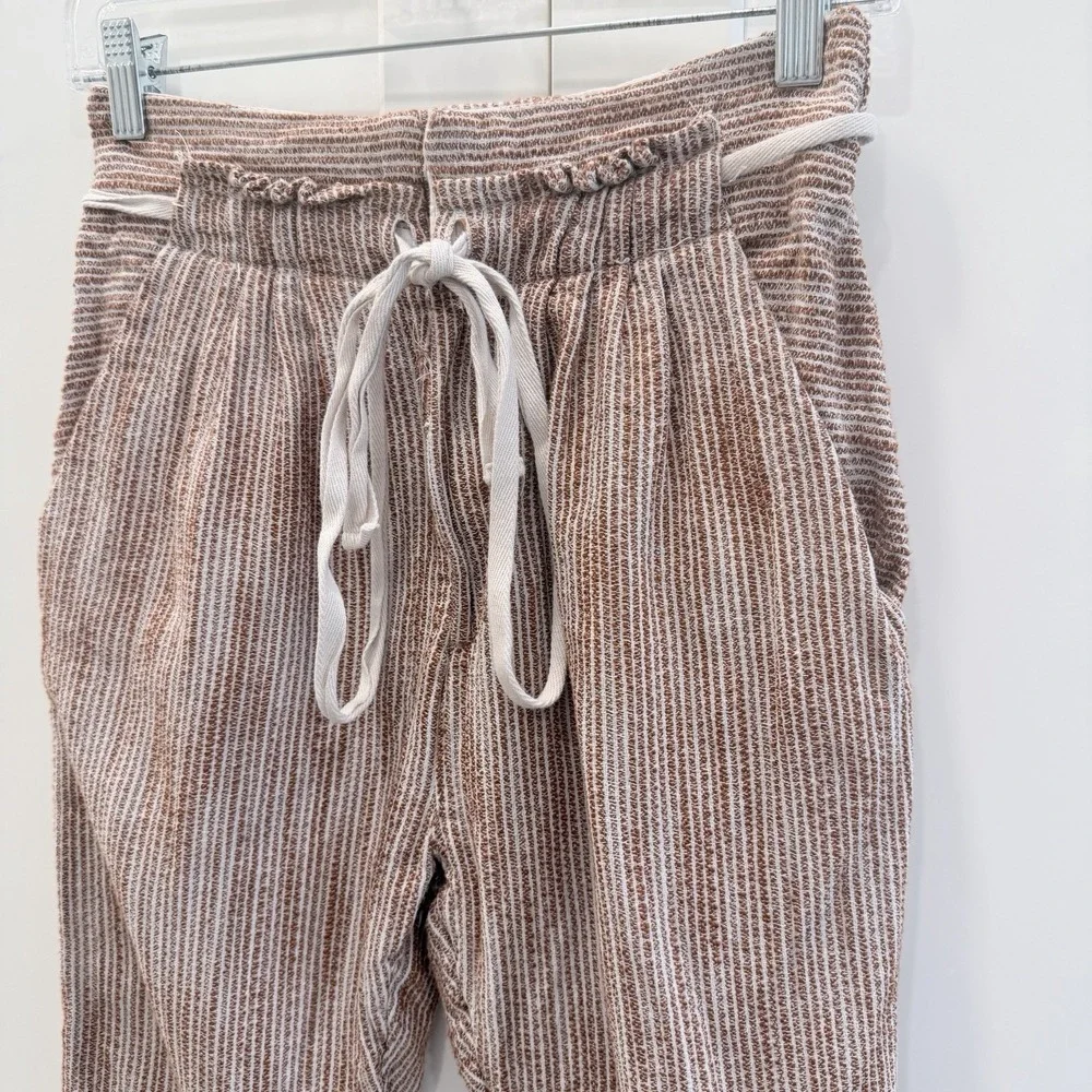 Free People Cotton Paperbag Jogger Pants Brown Cream Stripe XS